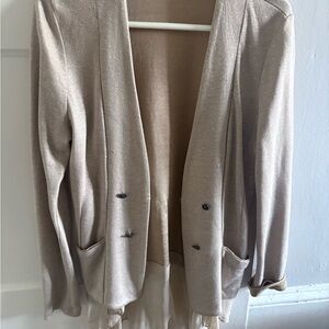 Elie Tahari Beige Cream Open-Front Cardigan